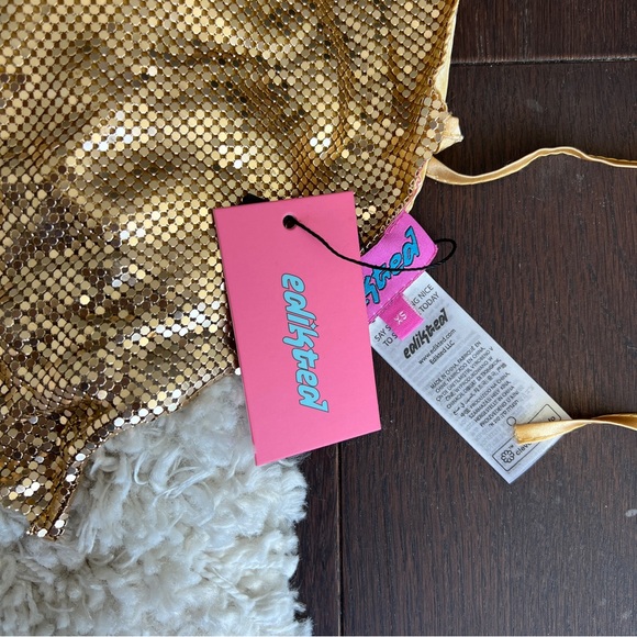 Edikted Chainmail Open Back Halter Top - Gold - Picture 2 of 4